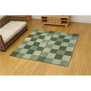 純国産 い草花ござ 『Fブロック』 グリーン 江戸間2畳（174×174cm）（裏：ウレタン）