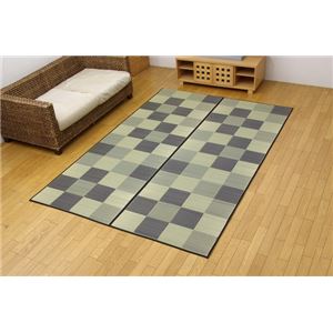 純国産 い草花ござ 『Fブロック』 グレー 江戸間6畳（261×352cm）（裏：ウレタン）