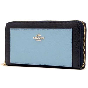 COACH コーチ アウトレット カラーブロック クロスグレーン レザー アコーディオン ジップ アラウンド 長財布