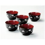 KT2021 刷毛目多用椀揃黒内朱うさぎ（5） 【Kaze-ya style・北市漆器店 】