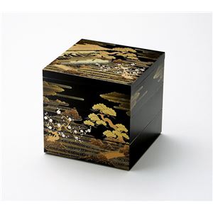 KT2047 山水蒔絵6.5三段重黒 【Kaze-ya style・北市漆器店 】