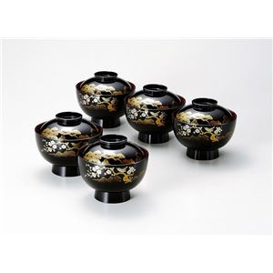 KT2049 山水蒔絵雑煮椀揃黒内朱 【Kaze-ya style・北市漆器店 】