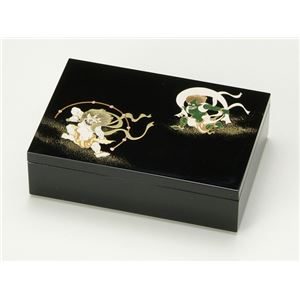 KT2092 長角小箱 黒 風神・雷神 【Kaze-ya style・北市漆器店 】