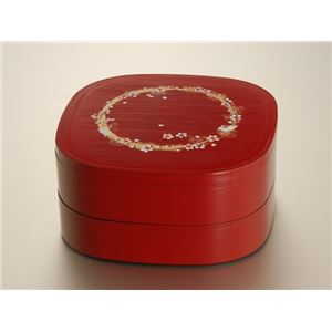 KT2098 うさぎ刷毛目オードブル重（朱） 【Kaze-ya style・北市漆器店 】