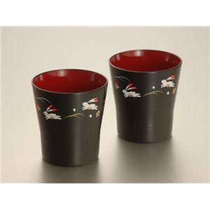 KT2099 レンジペア刷毛目フリーカップ黒内朱うさぎ 【Kaze-ya style・北市漆器店 】