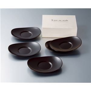 KZ2282 手塗うるし4.5小判茶托揃（溜）（5）木箱入 【Kaze-ya style・北市漆器店 】