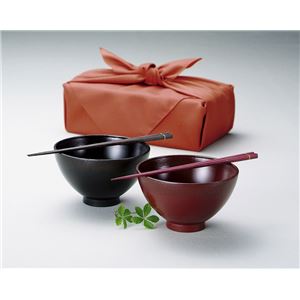KZ2298 布目ペアお茶漬椀セット（箸付）（風呂敷包） 【Kaze-ya style・北市漆器店 】