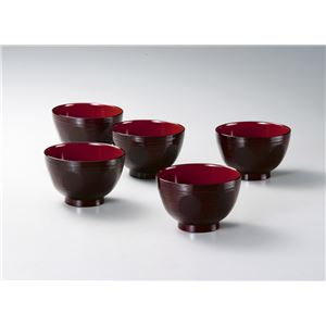 KZ2457 レンジ汁椀揃刷毛目亀甲溜内朱（5） 【Kaze-ya style・北市漆器店 】