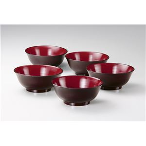 KZ2470 レンジ刷毛目ラーメン鉢揃（溜内朱）（5） 【Kaze-ya style・北市漆器店 】