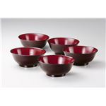 KZ2470 レンジ刷毛目ラーメン鉢揃（溜内朱）（5） 【Kaze-ya style・北市漆器店 】