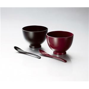 KZ2497 レンジペアかゆ椀セット（黒・銀朱）（かゆスプーン付） 【Kaze-ya style・北市漆器店 】