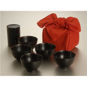 KZ2527 レンジ刷毛目汁椀揃（黒）（茶筒付）（風呂敷包） 【Kaze-ya style・北市漆器店 】