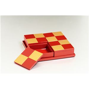 KZ2623 市松GOLD角オードブルセット（朱）（A） 【Kaze-ya style・北市漆器店 】