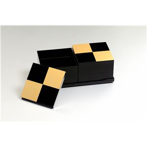 KZ2627 市松GOLD4.0二段オードブル重（黒） 【Kaze-ya style・北市漆器店 】