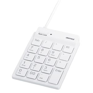 バッファロー（サプライ） スリムテンキーボード USB2.0ハブ（2ポート）／Tabキー付き ホワイト BSTKH08WH