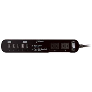J-Force 電源タップ付きUSB充電器 USB5ポート + AC4口搭載 （ブラック） JF-PEACE1K