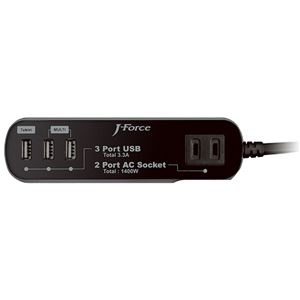 J-Force 電源タップ付きUSB充電器 USB3ポート + AC2口搭載 （ブラック） JF-PEACE2K