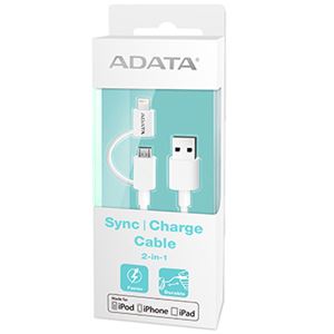 ADATA Lightning＆microUSB 2in1ケーブル Sync＆Charge2.4A対応 1m ホワイト AMFI2IN1-100CM-CWH