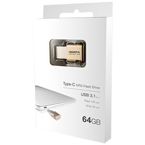 ADATA USB 3.1 Type-C ＆ USB 2.0/3.0 Type-A両対応OTGデュアルコネクタ フラッシュドライブ ゴールド/64GB AUC350-64G-CGD