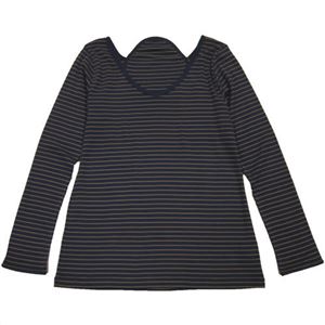（まとめ買い）キヤロン おとな女子委員会 長袖背中ポケット付Tシャツ ボーダー柄 ネイビー×グレー Mサイズ×3セット