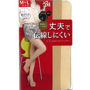 （まとめ買い）伝線しにくい(特殊編み) パンスト3足組 M-L ベージュ×4セット