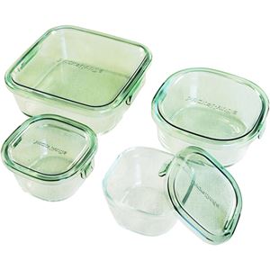 （まとめ買い）iwaki パック&レンジ角型4点セット PST-PRN4G1 グリーン×2セット