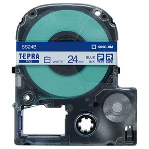 （まとめ） キングジム テプラ PRO テープカートリッジ 24mm 白／青文字 SS24B 1個 【×4セット】