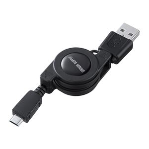 （まとめ） サンワサプライ 巻き取りUSB2.0モバイルケーブル （A）オス-Micro（B）オス ブラック 0.8m KU-M08MCBBK 1個 【×5セット】