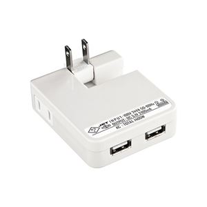 （まとめ） サンワサプライ USB充電タップ型ACアダプタ 出力計2.1A 2ポート ホワイト ACA-IP25W 1個 【×2セット】