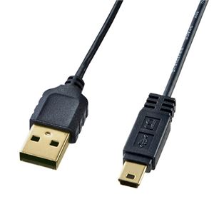 （まとめ） サンワサプライ 極細ミニUSBケーブル （A）オス-mini（B）オス ブラック 0.5m KU-SLAMB505BK 1本 【×5セット】