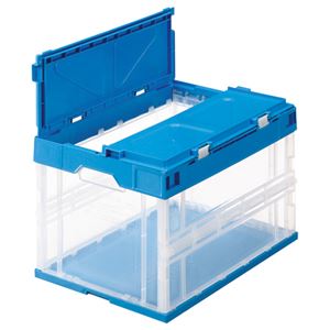 （まとめ） TANOSEE 折りたたみコンテナ フタ一体型 50L 透明ブルー 1台 【×2セット】