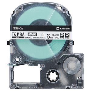 （まとめ） キングジム テプラ PRO テープカートリッジ 強粘着 6mm 白／黒文字 SS6KW 1個 【×5セット】