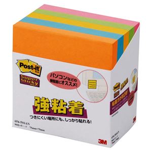 （まとめ） 3M ポストイット 強粘着ノート 75×75mm ネオンカラー5色 654-5SSAN 1パック（5冊） 【×4セット】