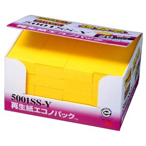 （まとめ） 3M ポストイット エコノパック 強粘着ふせん 75×25mm ウルトライエロー 5001SS-Y 1パック（20冊） 【×2セット】