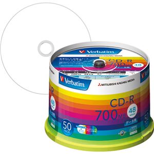 （まとめ） バーベイタム データ用CD-R 700MB ホワイトワイドプリンターブル スピンドルケース SR80SP50V1 1パック（50枚） 【×2セット】
