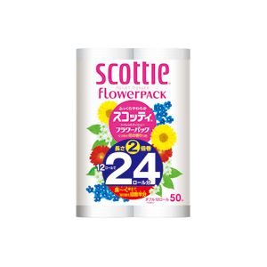 （まとめ） 日本製紙クレシア スコッティ 2倍巻き ダブル 芯あり 50m 1パック（12ロール） 【×4セット】