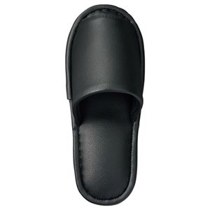 （まとめ） TANOSEE 最高級レザー調スリッパ 外縫い 大人用 ブラック 1足 【×5セット】