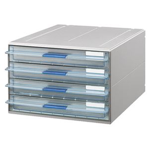 （まとめ） コクヨ レターケース（UNIFEEL） 透明引出しタイプ A4タテ 浅型4段 ライトグレー LC-UNT104M 1台 【×2セット】