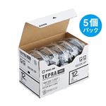 キングジム テプラ PRO テープカートリッジ 12mm 白/黒文字 SS12K-5P 1パック(5個)