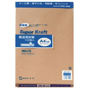 （まとめ） ピース 発送用封筒スーパークラフト テープ付 角2 100g／m2 731-00 1パック（100枚） 【×4セット】