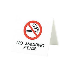 （まとめ） 光 机上V字型プレート「NO SMOKING PLEASE」 両面表示 タテ60×奥行60×ヨコ60mm アクリルホワイト UP662-4 1個 【×5セット】
