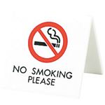（まとめ） 光 机上V字型プレート「NO SMOKING PLEASE」 両面表示 タテ60×奥行60×ヨコ60mm アクリルホワイト UP662-4 1個 【×5セット】