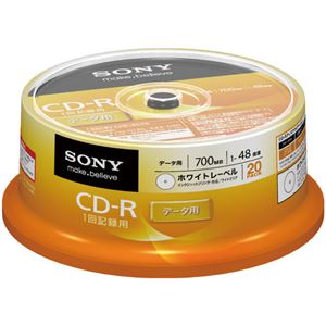 （まとめ） ソニー データ用CD-R 700MB 48倍速 ホワイトプリンターブル スピンドルケース 20CDQ80GPWP 1パック（20枚） 【×5セット】