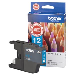 （まとめ） ブラザー BROTHER インクカートリッジ シアン LC12C 1個 【×4セット】