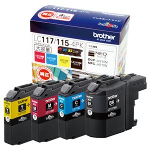 （まとめ） ブラザー BROTHER インクカートリッジ お徳用 4色 大容量 LC117／115-4PK 1箱（4個：各色1個） 【×3セット】