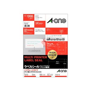 エーワン ラベルシール[プリンター兼用] ハイグレードタイプ マット紙・ホワイト A4 12面 86.4×42.3mm 四辺余白付 76212 1冊(100シート)