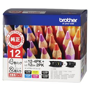 （まとめ） ブラザー BROTHER インクカートリッジ 4色（シアン・マゼンタ・イエロー・黒）パック+黒2個 LC12-4PK+LC12BK-2PK 1箱（6個） 【×3セット】