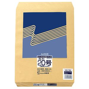 （まとめ） ピース R40再生紙クラフト封筒 角20 85g／m2 790 1パック（100枚） 【×5セット】