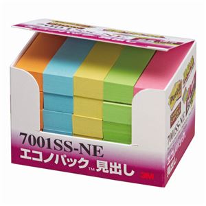 （まとめ） 3M ポストイット エコノパック 強粘着見出し 50×15mm ネオンカラー5色 7001SS-NE 1パック（25冊） 【×3セット】