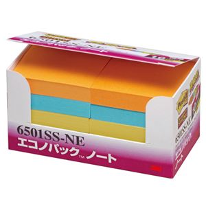 （まとめ） 3M ポストイット エコノパック 強粘着ノート 50×50mm ネオンカラー5色 6501SS-NE 1パック（10冊） 【×3セット】